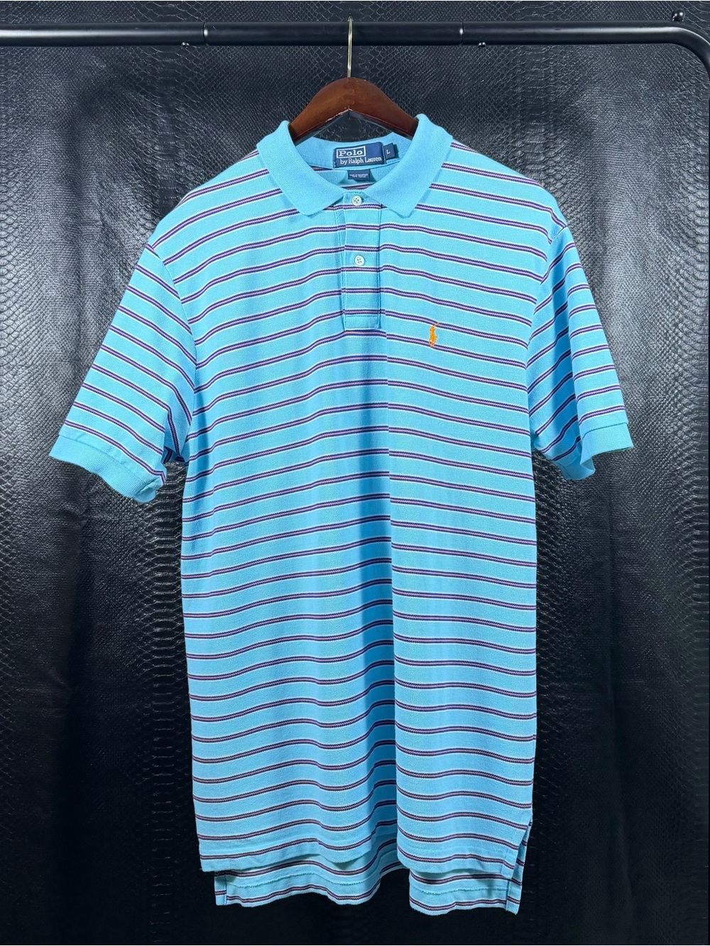 Vintage Polo Ralph Lauren Polo Shirt Men's L Blue Striped High Low Performance